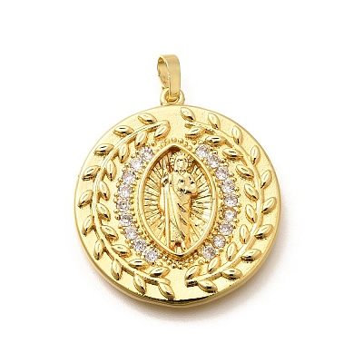 Religion Themed Rack Plating Brass Micro Pave Cubic Zirconia Pendants KK-L226-007G-11-1