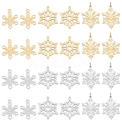 24Pcs 3 Style 201 Stainless Steel Snowflake Pendants STAS-DC0004-17-1