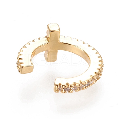 Brass Micro Pave Clear Cubic Zirconia Cuff Earrings EJEW-M195-05G-1