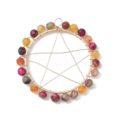 Natural Agate Dyed & Heated Faceted Round Beaded Pendants PALLOY-JF02580-1