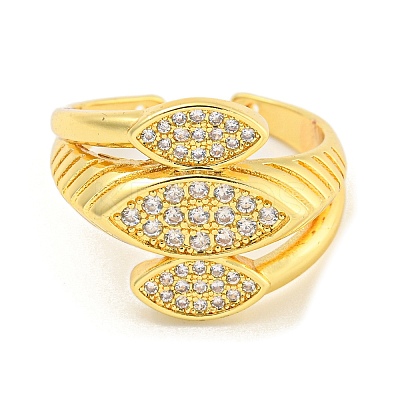 Horse Eye Clear Cubic Zirconia Wide Open Cuff Ring RJEW-L121-017G-1