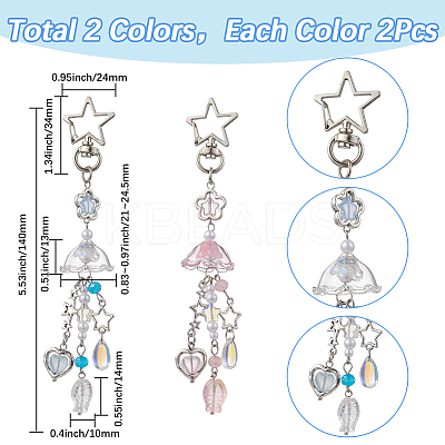 4Pcs 2 Colors Jellyfish Glass Pendant Decorations HJEW-SP0001-17-1