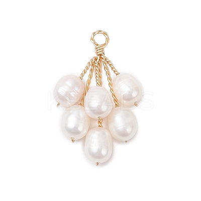 Natural Cultured Freshwater Pearl Rice Beaded Grape Pendants PALLOY-TA00337-1