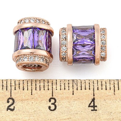 Rack Plating Brass Micro Pave Cubic Zirconia European Beads KK-F089-31RG-04-1