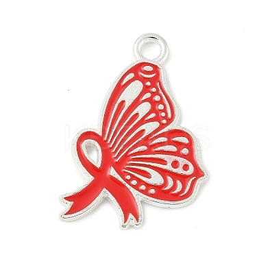 No To Drugs Red Awareness Ribbon Theme Alloy Enamel Pendants LS-ENAM-C026-02F-S-1
