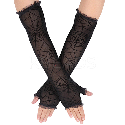 Spider Web Polyester & Spandex Long Fingerless Gloves for Women AJEW-WH20007-89A-1