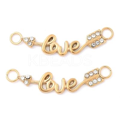 304 Stainless Steel Crystal Rhinestone Word Love Connector Charms STAS-Q340-07G-1