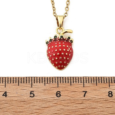 Brass Micro Pave Cubic Zirconia Strawberry Pendant Neckalces for Women NJEW-S448-01G-1