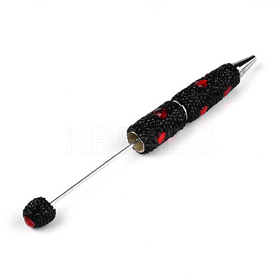 Heart Resin & Polymer Clay Pave Rhinestone Ball-Point Pen AJEW-T013-03B-1
