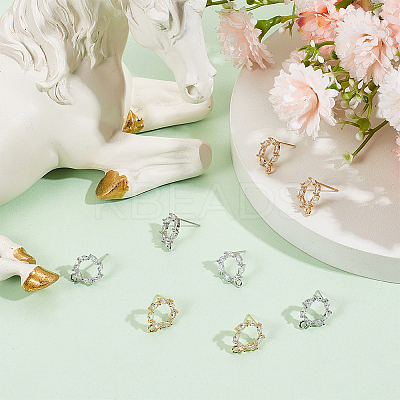 8Pcs 2 Colors Donut Shape Brass Cubic Zirconia Stud Earring Findings AJEW-GO0001-47-1