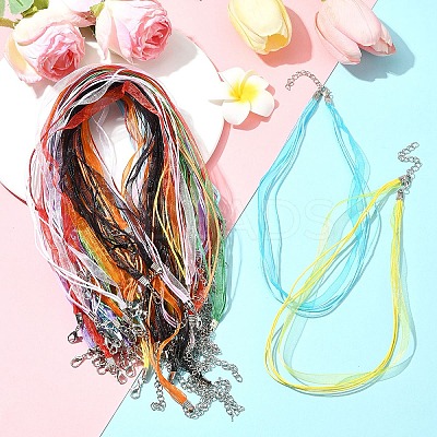 36Pcs 9 Colors Waxed Cord and Organza Ribbon Necklace Making NCOR-FS0001-03-1