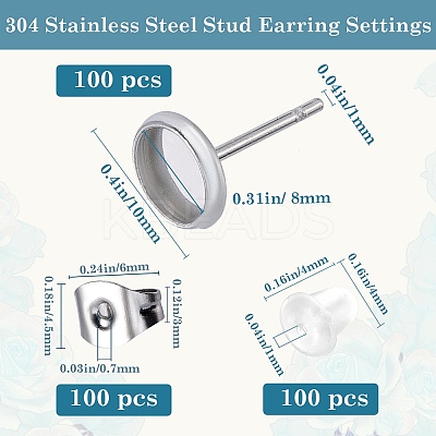 100Pcs Flat Round Stainless Steel Stud Earring Settings STAS-SP0001-61B-P-1
