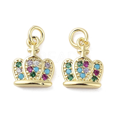 Rack Plating Crown Brass Micro Pave Cubic Zirconia Charms KK-E102-01G-1