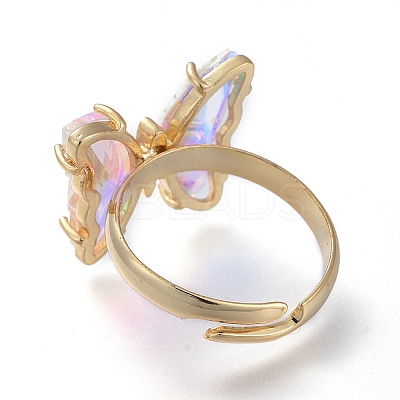 Adjustable Brass Glass Finger Rings RJEW-P148-A01-12-1