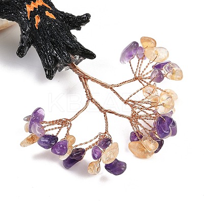 Halloween Theme Natural Amethyst and Yellow Quartz Chips Tree of Life Decorations DJEW-B013-02G-1