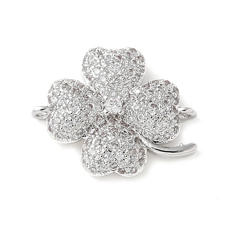 Brass Micro Pave Clear Cubic Zirconia Connector Charms KK-C086-04P-1