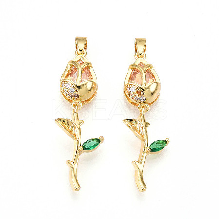 Brass Micro Pave Cubic Zirconia Pendants KK-N254-221G-02-1