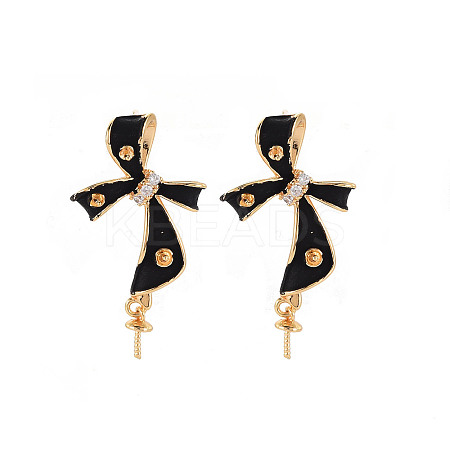 Brass Micro Pave Clear Cubic Zirconia Stud Earring Findings with Enamel KK-S356-617A-NF-1