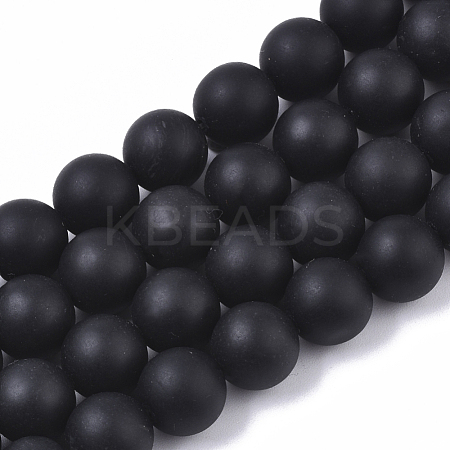 Natural Black Stone Bead Strands G-R193-01-10mm-1