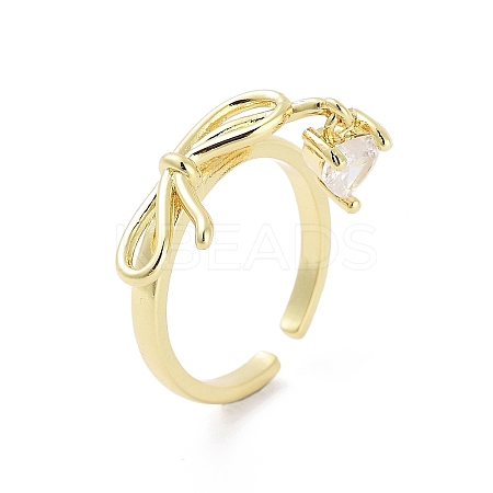 Rack Plating Adjustable Brass with Cubic Zirconia Rings RJEW-B060-02G-1