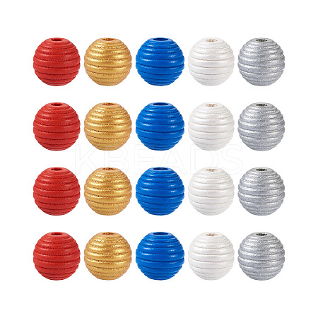 50Pcs 5 Styles Painted Natural Wood Beehive European Beads WOOD-FW0001-01-1