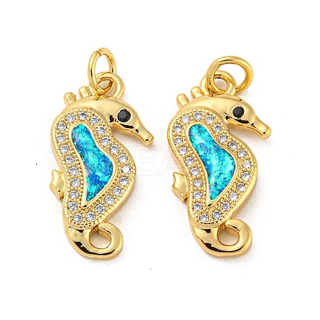 Brass Micro Pave Cubic Zirconia with Synthetic Opal Pendants KK-D096-06D-G-1