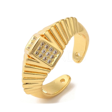 Brass Micro Pave Clear Cubic Zirconia Open Cuff Rings RJEW-U008-17G-1