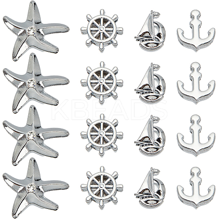 40Pcs 4 Styles Marine Theme Alloy Rhinestone Slide Charms FIND-SC0010-37-1
