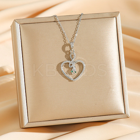 Brass Micro Pave Clear Cubic Zirconia Heart Snake Pendants Necklaces LS-NJEW-K280-04P-1