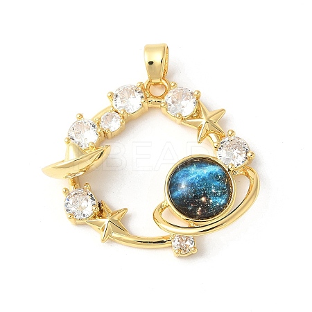 Brass Micro Pave Clear Cubic Zirconia Celestial Pendants ZIRC-I071-09G-1