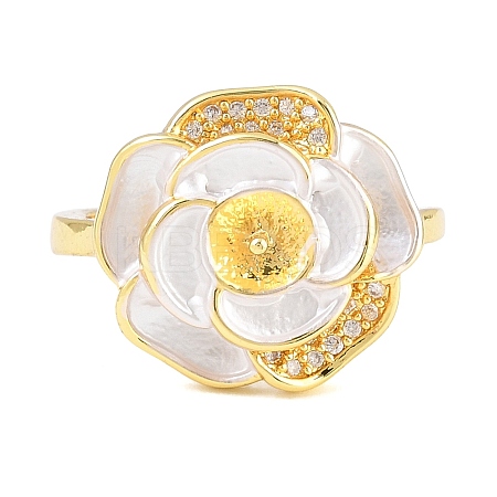 Flower Brass Micro Pave Cubic Zirconia & Enamel Cuff Ring Settings KK-CBAC351-06G-05-1