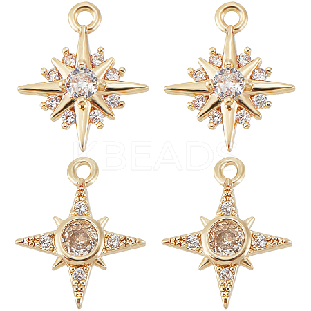 16Pcs 2 Style Brass Micro Pave Clear Cubic Zirconia Charms KK-BBC0010-97-1