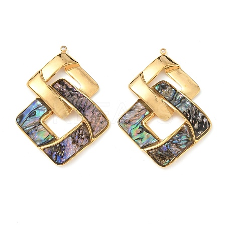 304 Stainless Steel Pave Natural Paua Shell Pendants STAS-L026-01G-02-1