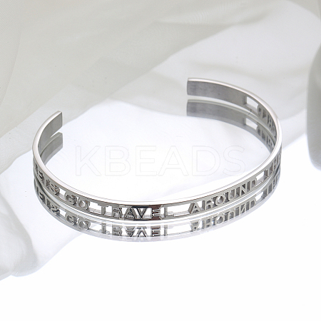 Non-Tarnish Stylish 304 Stainless Steel Hollow Letter Open Cuff Bangles for Women's Daily Wear MU1994-2-1