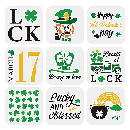 9Pcs 9 Styles Saint Patrick's Day PET Hollow Out Drawing Painting Stencils Sets DIY-WH0383-0021-1