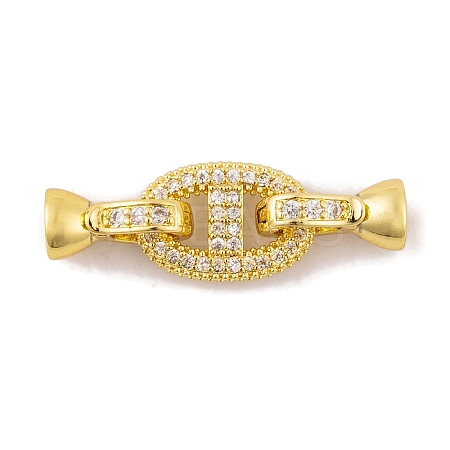 Rack Plating Brass Micro Pave Clear Cubic Zirconia Fold Over Clasps KK-K367-06G-1