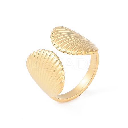 Ion Plating(IP) 304 Stainless Steel Shell Shape Open Cuff Rings RJEW-S418-01G-1