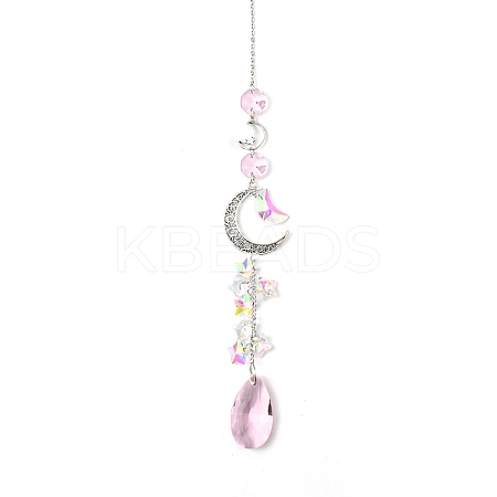 Glass Moon Hanging Suncatcher Pendant Decoration LS-DJEW-PW0008-10B-1