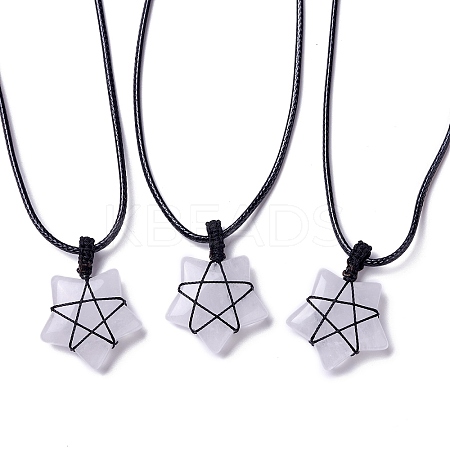 Adjustable Natural Quartz Crystal Star Pendant Necklace NJEW-B086-03H-1