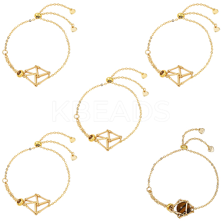 5Pcs Adjustable Braided Brass Macrame Pouch Cable Chain Slider Bracelet Making BJEW-BBC0001-17B-1