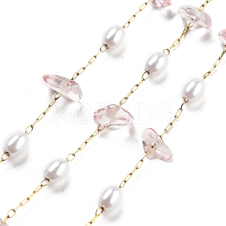 Handmade Dyed Natural Quartz Crystal and ABS Imitation Pearl Beaded Chains CHS-P019-07G-B-1