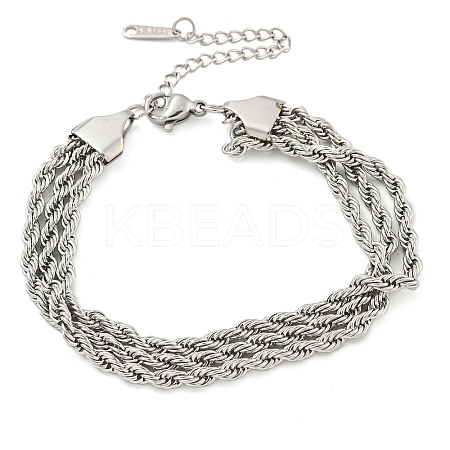 Non-Tarnish 304 Stainless Steel 3-Strand Rope Chain Bracelets for Women BJEW-G707-02P-1