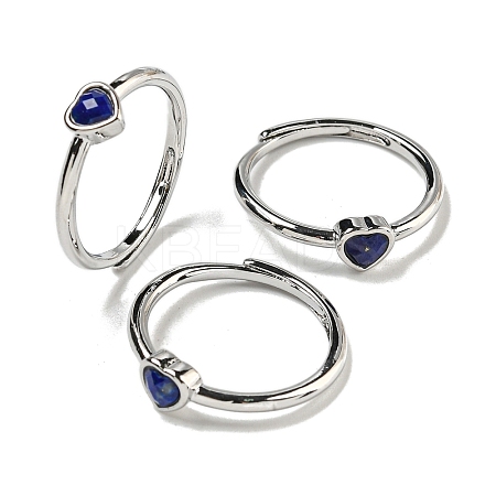 Heart Natural Lapis Lazuli Adjustable Rings RJEW-Q818-02P-03-1