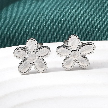 Flower 304 Stainless Steel Stud Earrings EJEW-G453-09P-1