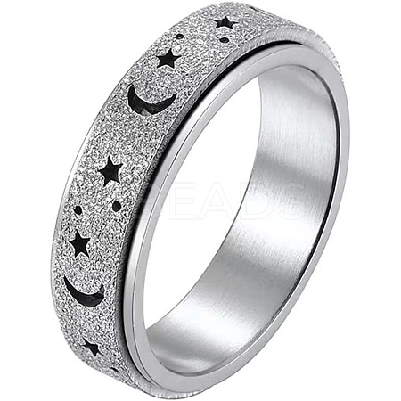 Non-Tarnish 201 Stainless Steel Moon and Star Rotatable Finger Ring MOST-PW0001-005D-05-1