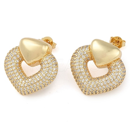 Heart Clear Cubic Zirconia Stud Earrings EJEW-Q387-03G-1