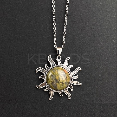Natural Unakite Sun Pendant Alloy Chain Vintage Necklaces WB3716-16-1