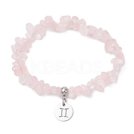 Natural Rose Quartz Chip Beaded Stretch Bracelets BJEW-JB11133-05-1