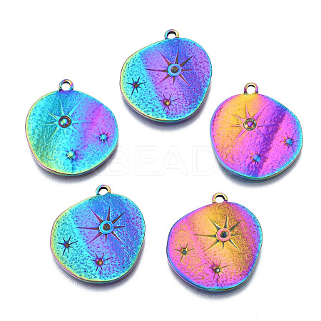 Rack Plating Rainbow Color 304 Stainless Steel Pendants Rhinestone Settings STAS-S119-121-1