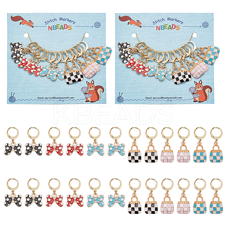Alloy Enamel Handbag & Bowknot Pendant Locking Stitch Markers HJEW-AB00086-1